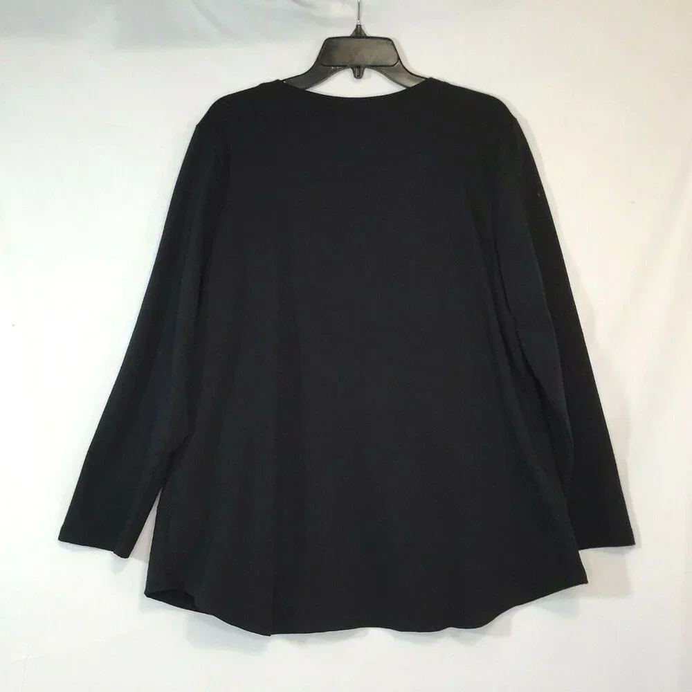 D & Co Active Womens Large Blouse Black Relaxed Fit Pockets Top Pullover Stretch - Picture 2 of 10